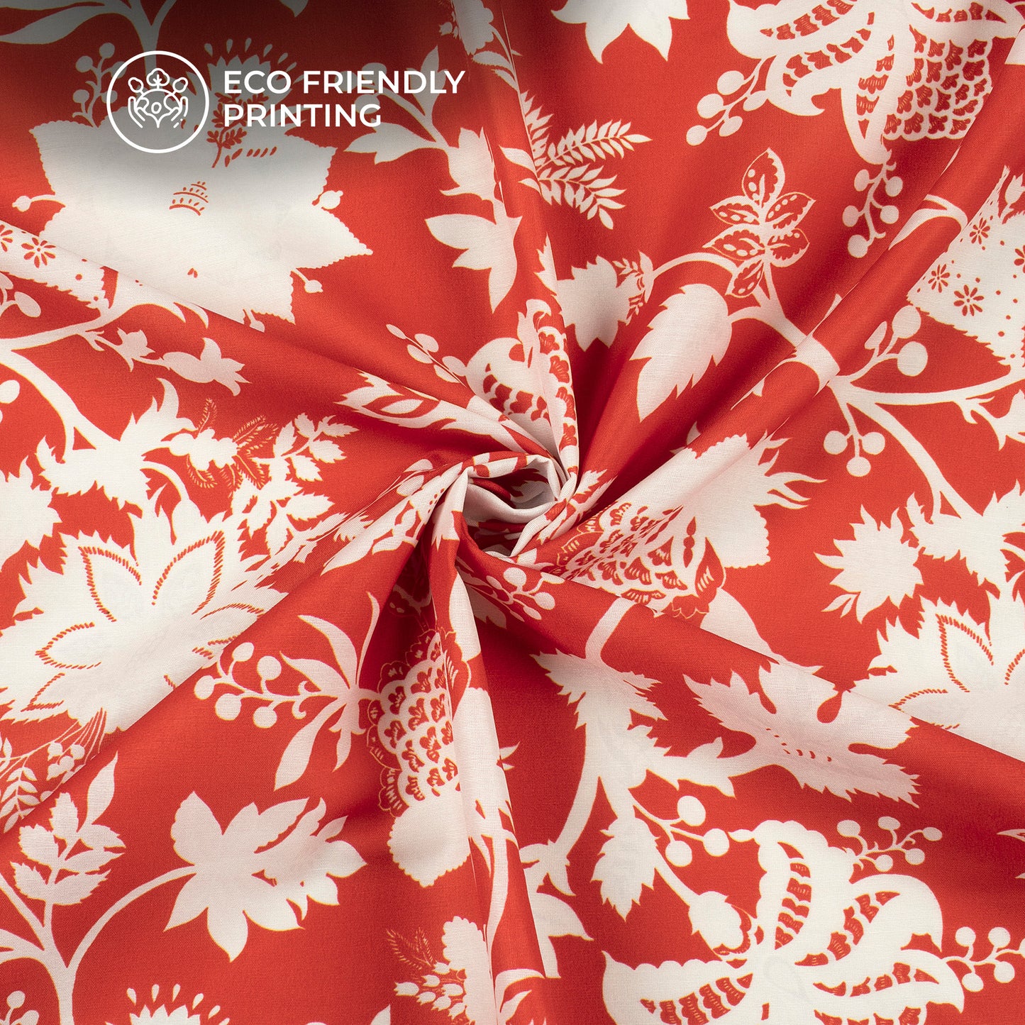 Red And White Abstract Floral Digital Print Muslin Fabric