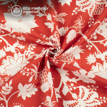 Red And White Abstract Floral Digital Print Muslin Fabric