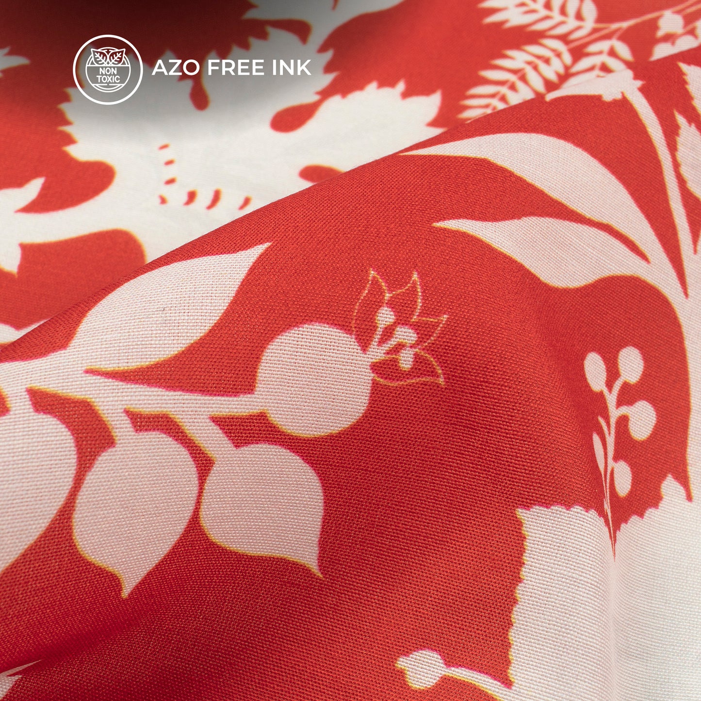 Red And White Abstract Floral Digital Print Muslin Fabric
