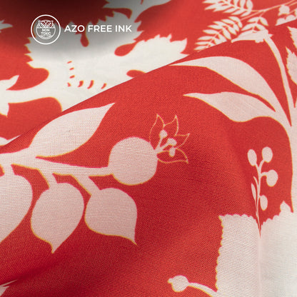 Red And White Abstract Floral Digital Print Muslin Fabric