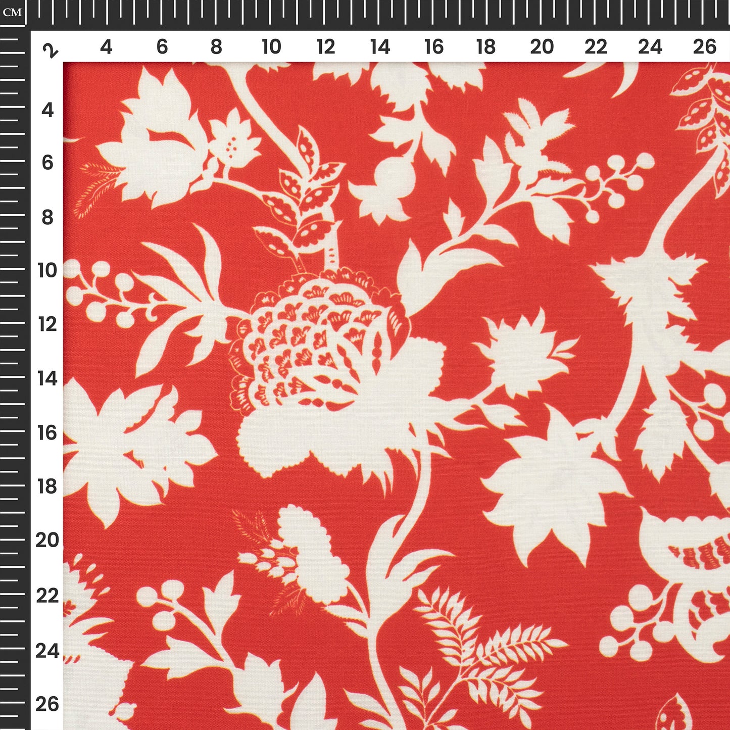 Red And White Abstract Floral Digital Print Muslin Fabric