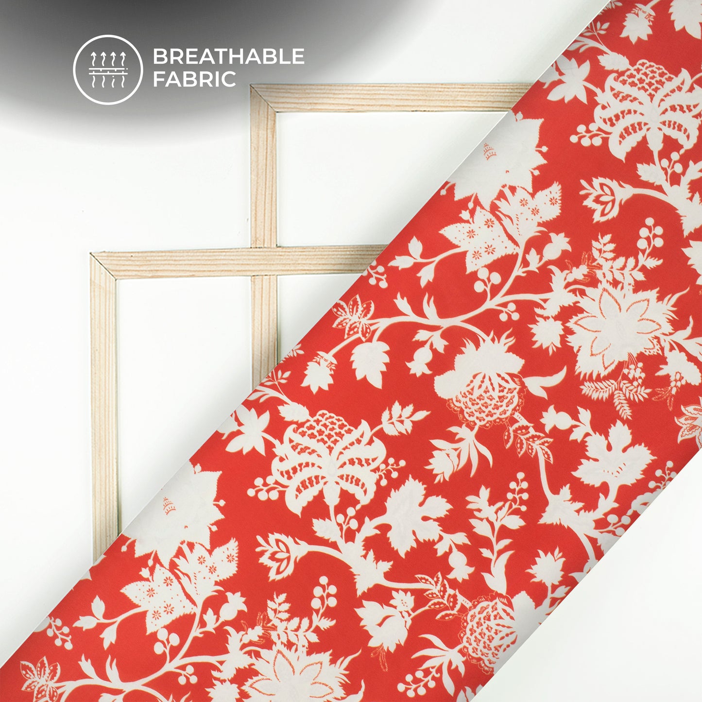 Red And White Abstract Floral Digital Print Muslin Fabric