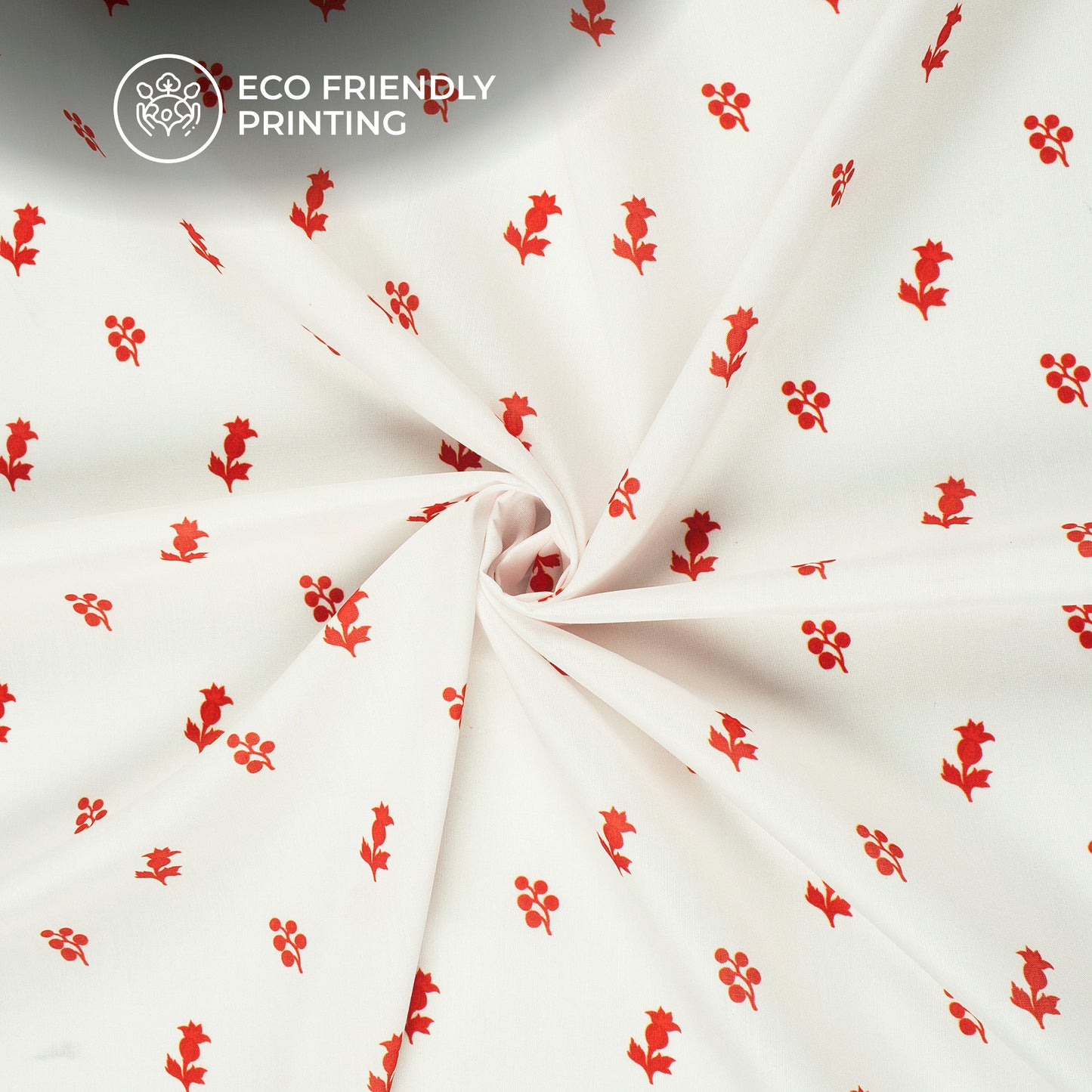 White And Red Motifs Floral Digital Print Muslin Fabric