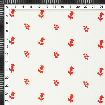 White And Red Motifs Floral Digital Print Muslin Fabric