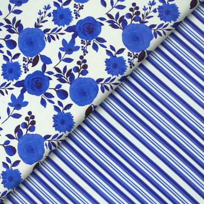 Neavy Blue And White Stripes Digital Print Muslin Fabric
