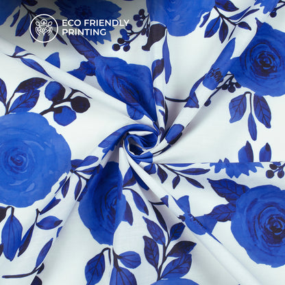 Beautiful Neavy Blue Floral Digital Print Muslin Fabric