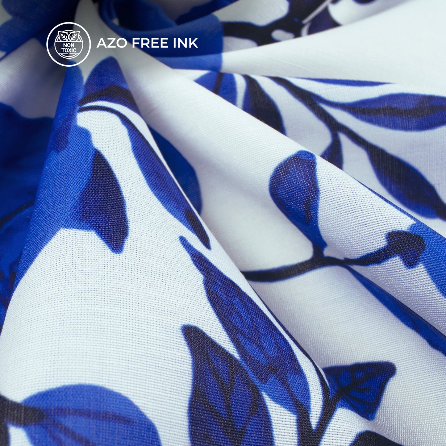 Beautiful Neavy Blue Floral Digital Print Muslin Fabric