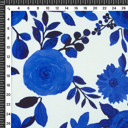 Beautiful Neavy Blue Floral Digital Print Muslin Fabric