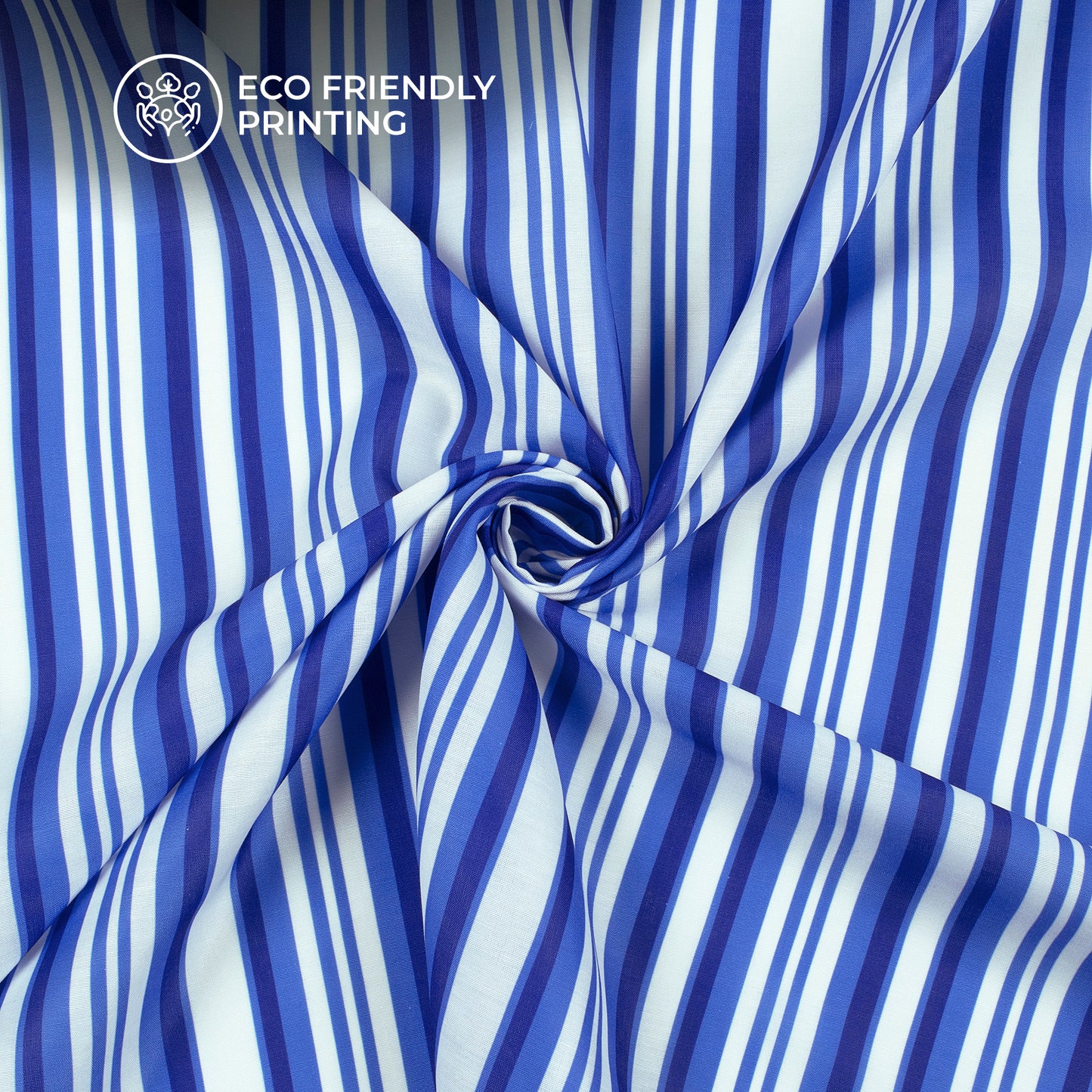 Neavy Blue And White Stripes Digital Print Muslin Fabric