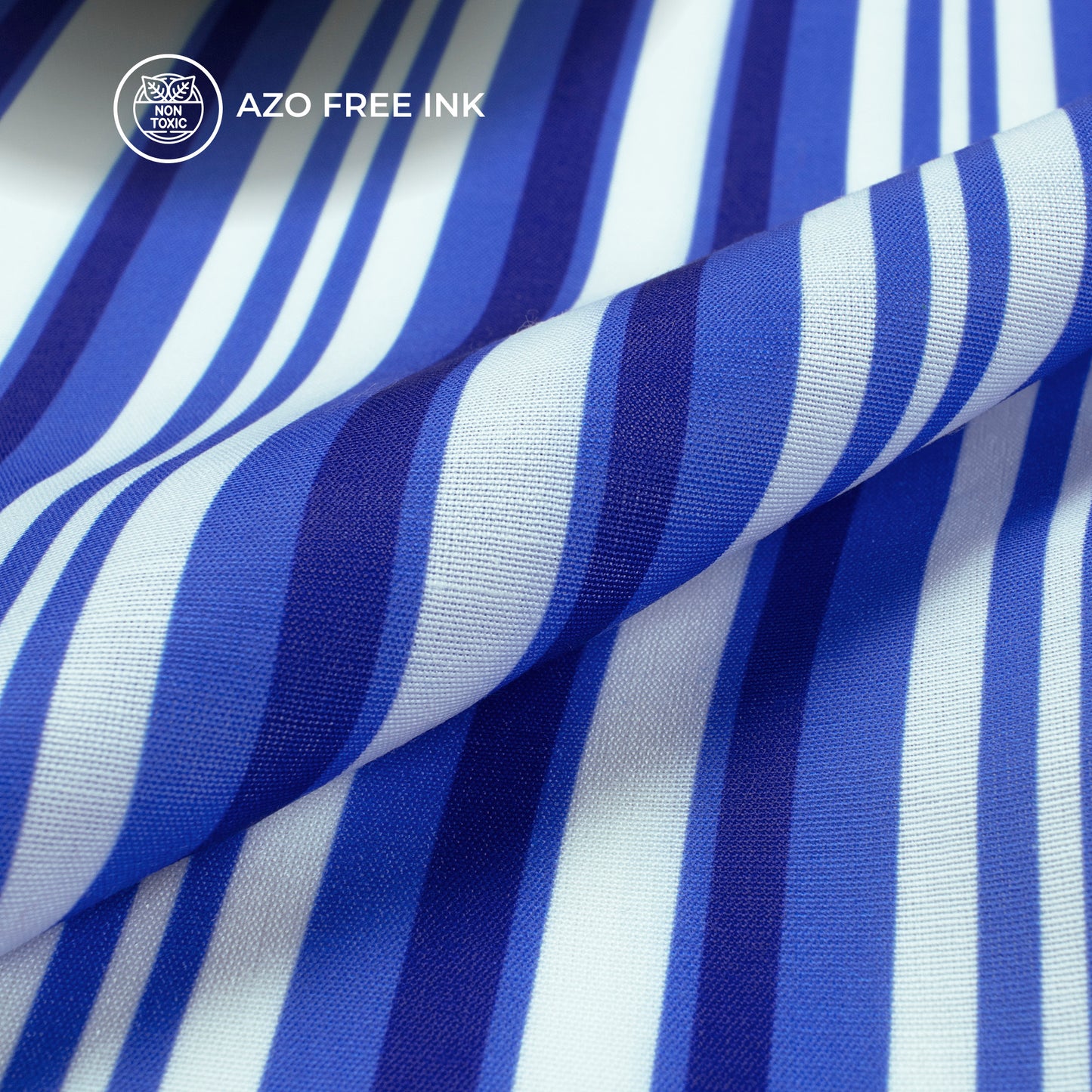 Neavy Blue And White Stripes Digital Print Muslin Fabric