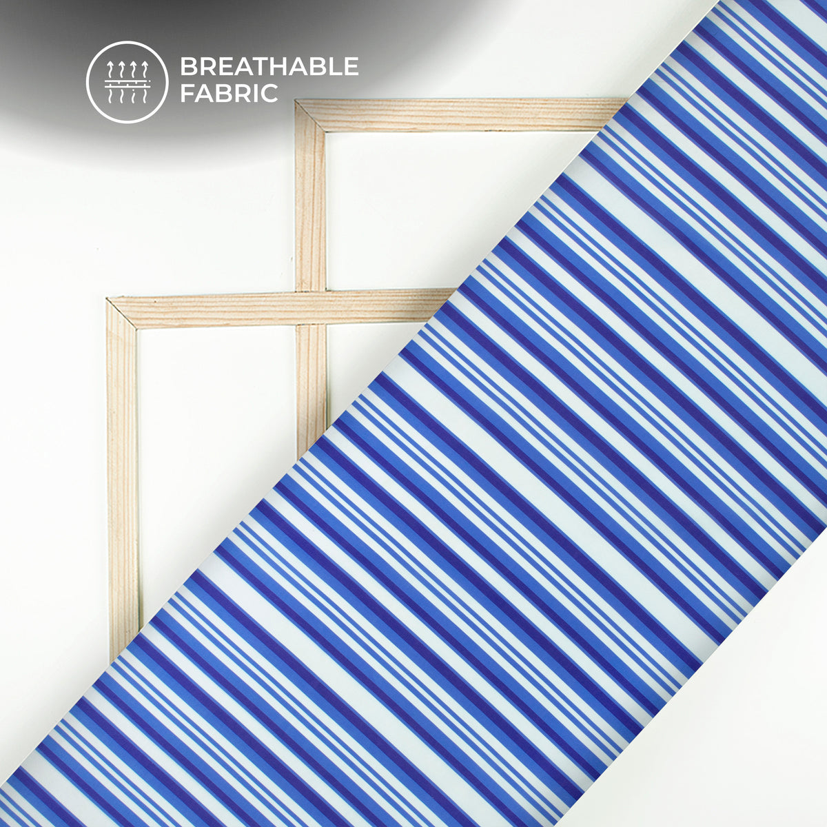 Neavy Blue And White Stripes Digital Print Muslin Fabric
