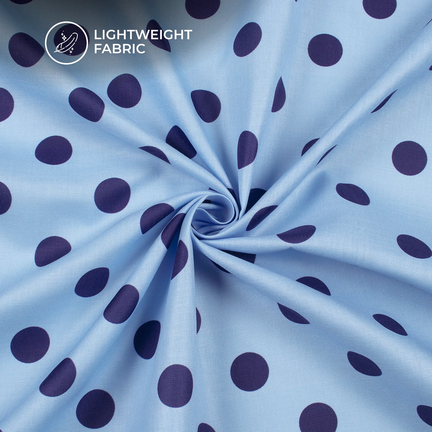 Sky Blue And Indigo Polka Dots Pattern Digital Print Poly Linen Slub Fabric