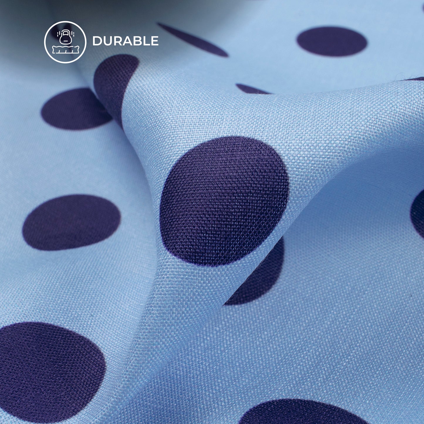 Sky Blue And Indigo Polka Dots Pattern Digital Print Poly Linen Slub Fabric
