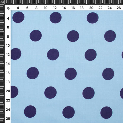 Sky Blue And Indigo Polka Dots Pattern Digital Print Poly Linen Slub Fabric