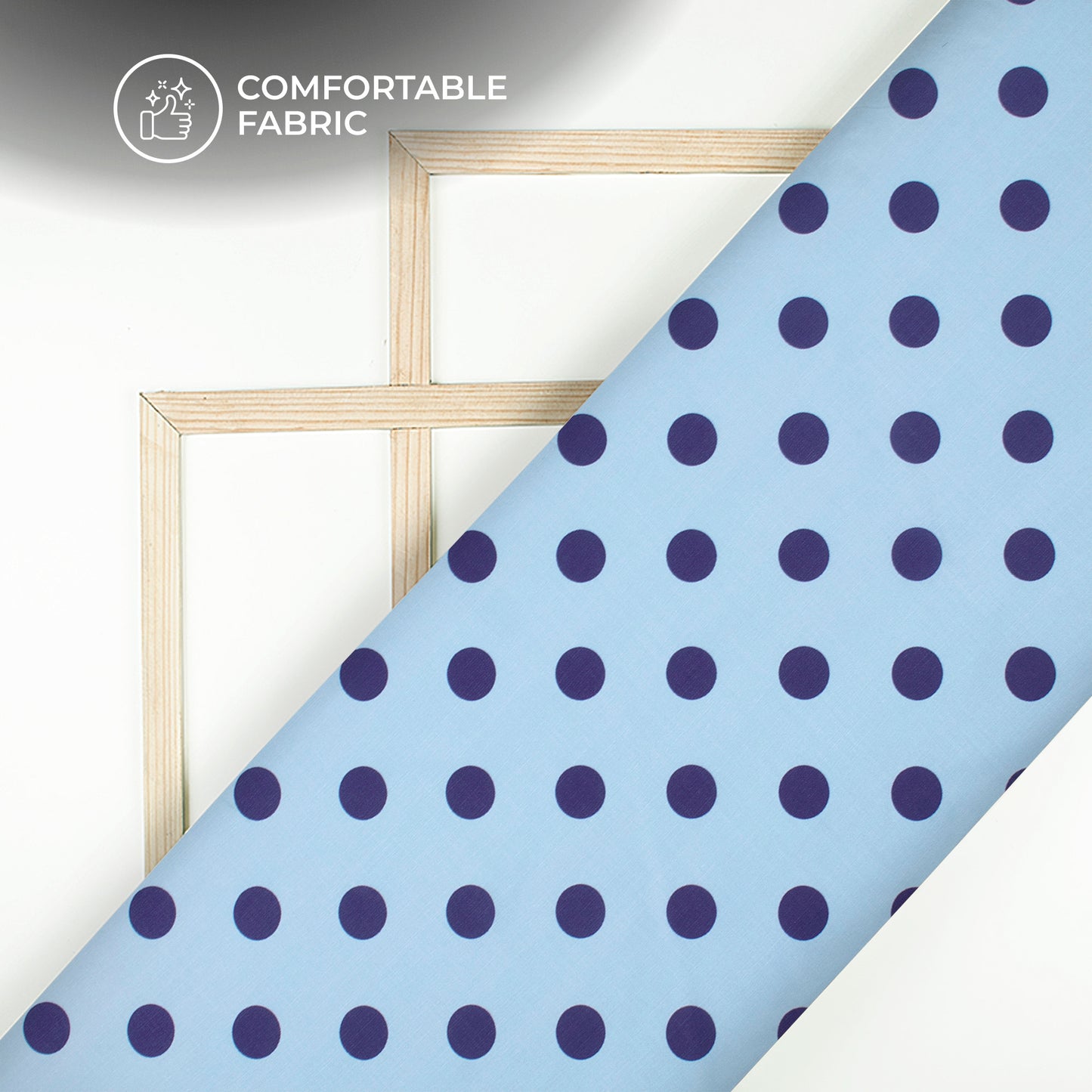 Sky Blue And Indigo Polka Dots Pattern Digital Print Poly Linen Slub Fabric
