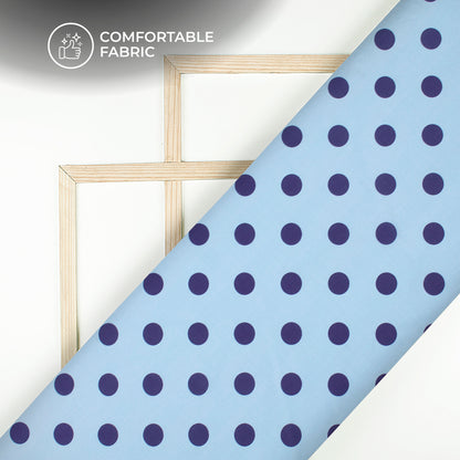 Sky Blue And Indigo Polka Dots Pattern Digital Print Poly Linen Slub Fabric