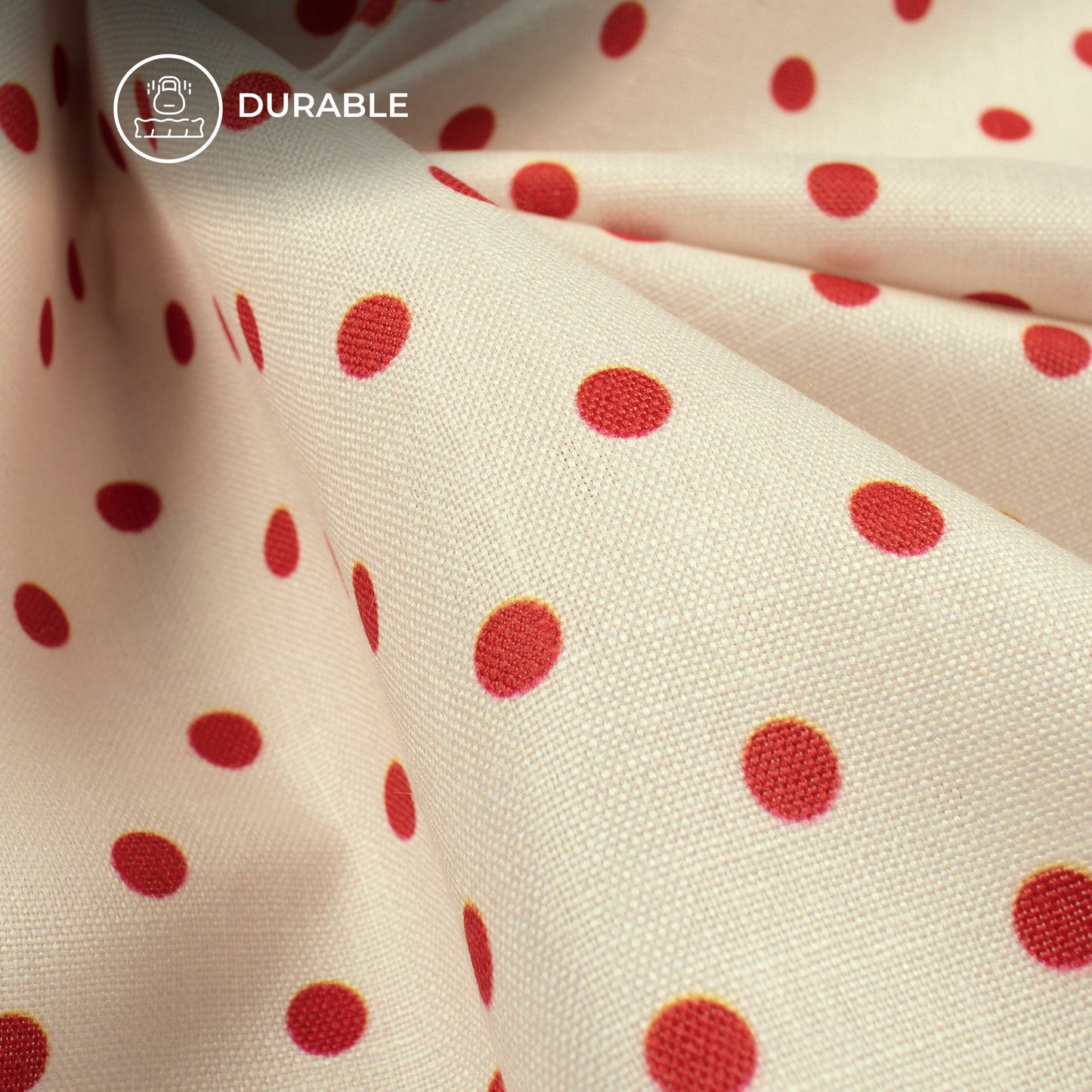 Red Polka Dots Design Digital Print Poly Linen Slub Fabric