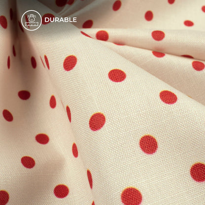 Red Polka Dots Design Digital Print Poly Linen Slub Fabric
