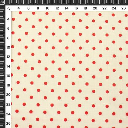 Red Polka Dots Design Digital Print Poly Linen Slub Fabric