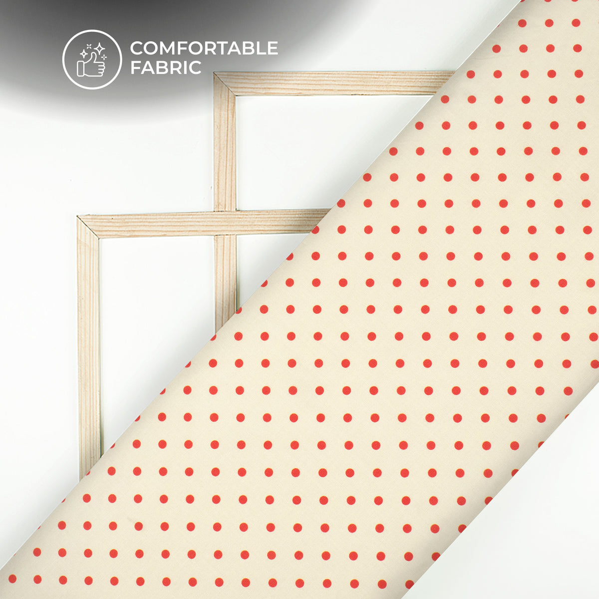 Red Polka Dots Design Digital Print Poly Linen Slub Fabric