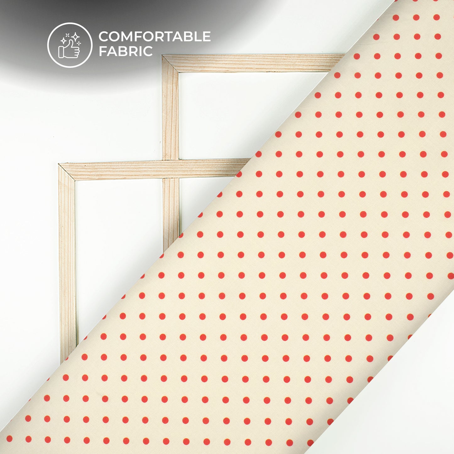 Red Polka Dots Design Digital Print Poly Linen Slub Fabric