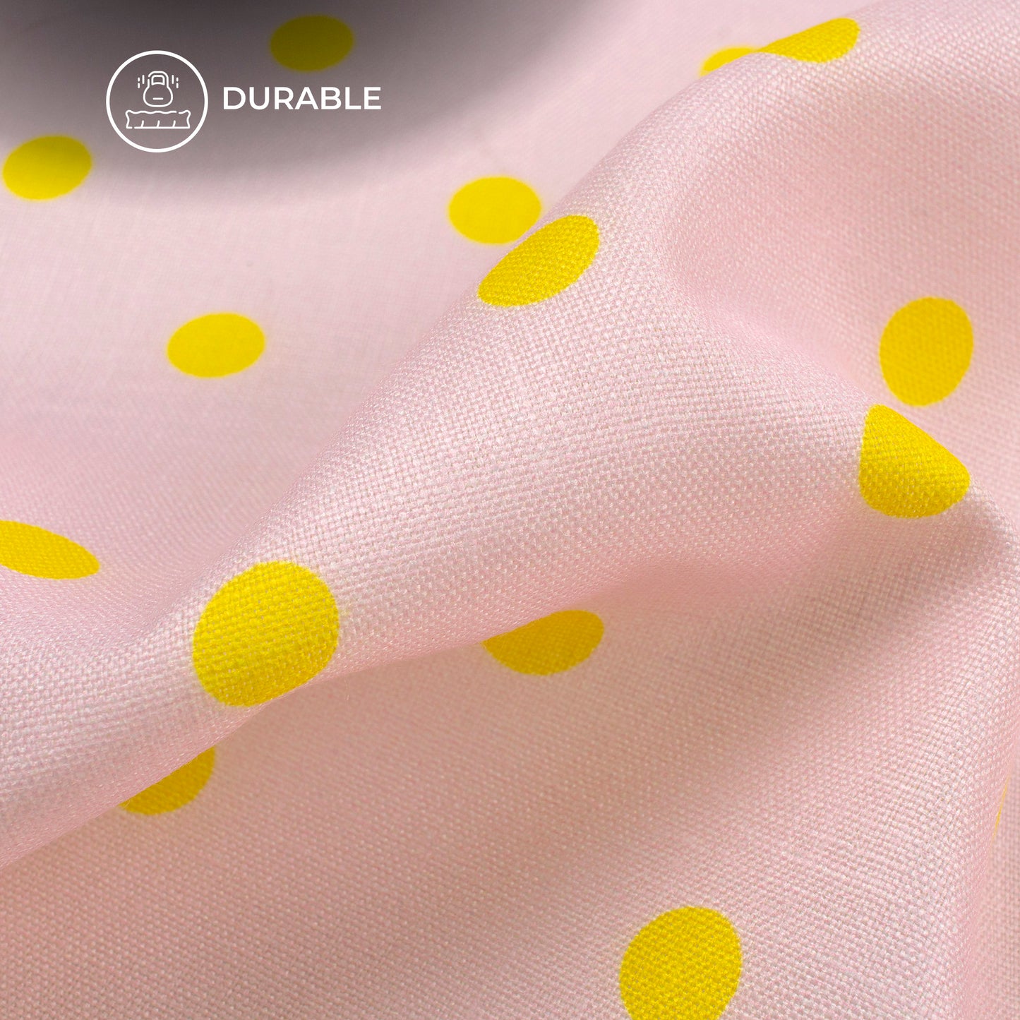 New Baby Pink Polka Dots Digital Print Poly Linen Slub Fabric