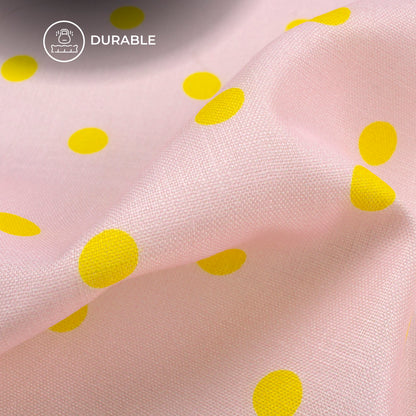 New Baby Pink Polka Dots Digital Print Poly Linen Slub Fabric
