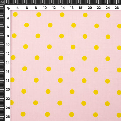 New Baby Pink Polka Dots Digital Print Poly Linen Slub Fabric
