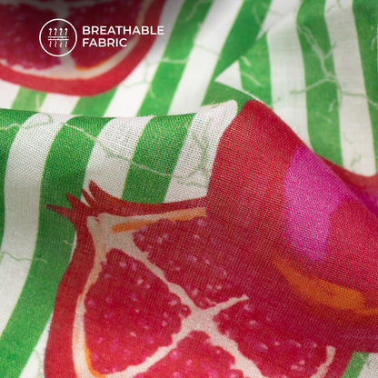 Cherry Red Stripes Digital Print Cotton Mulmul Fabric