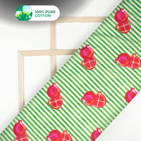 Cherry Red Stripes Digital Print Cotton Mulmul Fabric