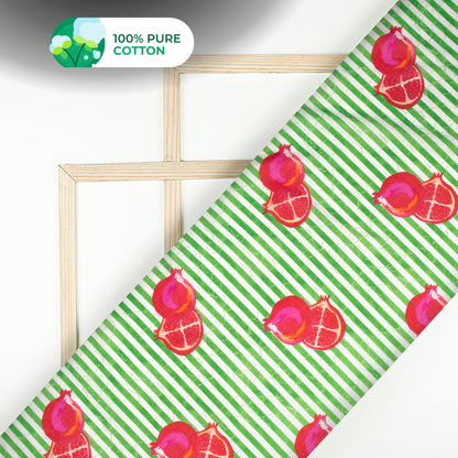 Cherry Red Stripes Digital Print Cotton Mulmul Fabric