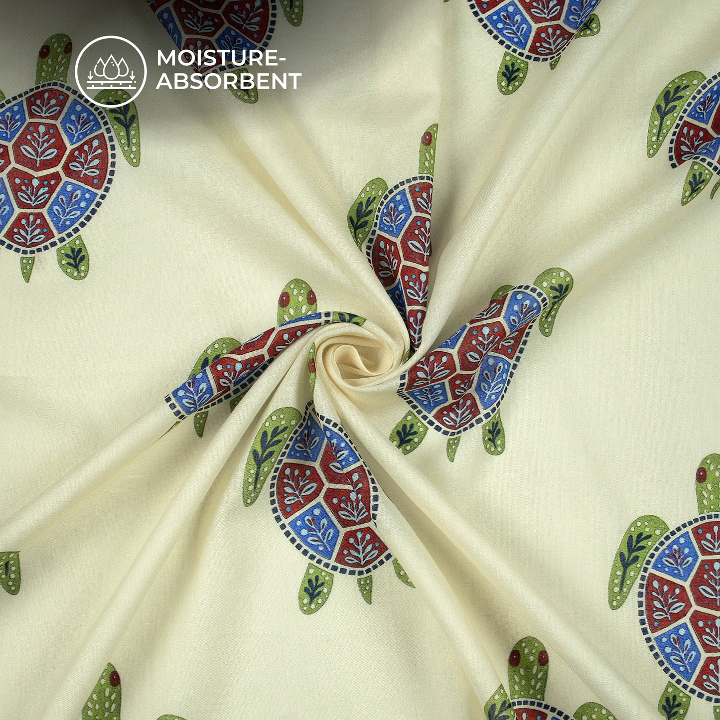 Cream Quirky Digital Print Cotton Mulmul Fabric