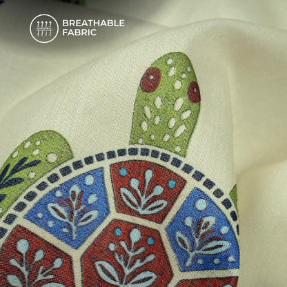 Cream Quirky Digital Print Cotton Mulmul Fabric