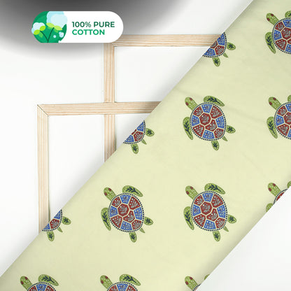 Cream Quirky Digital Print Cotton Mulmul Fabric