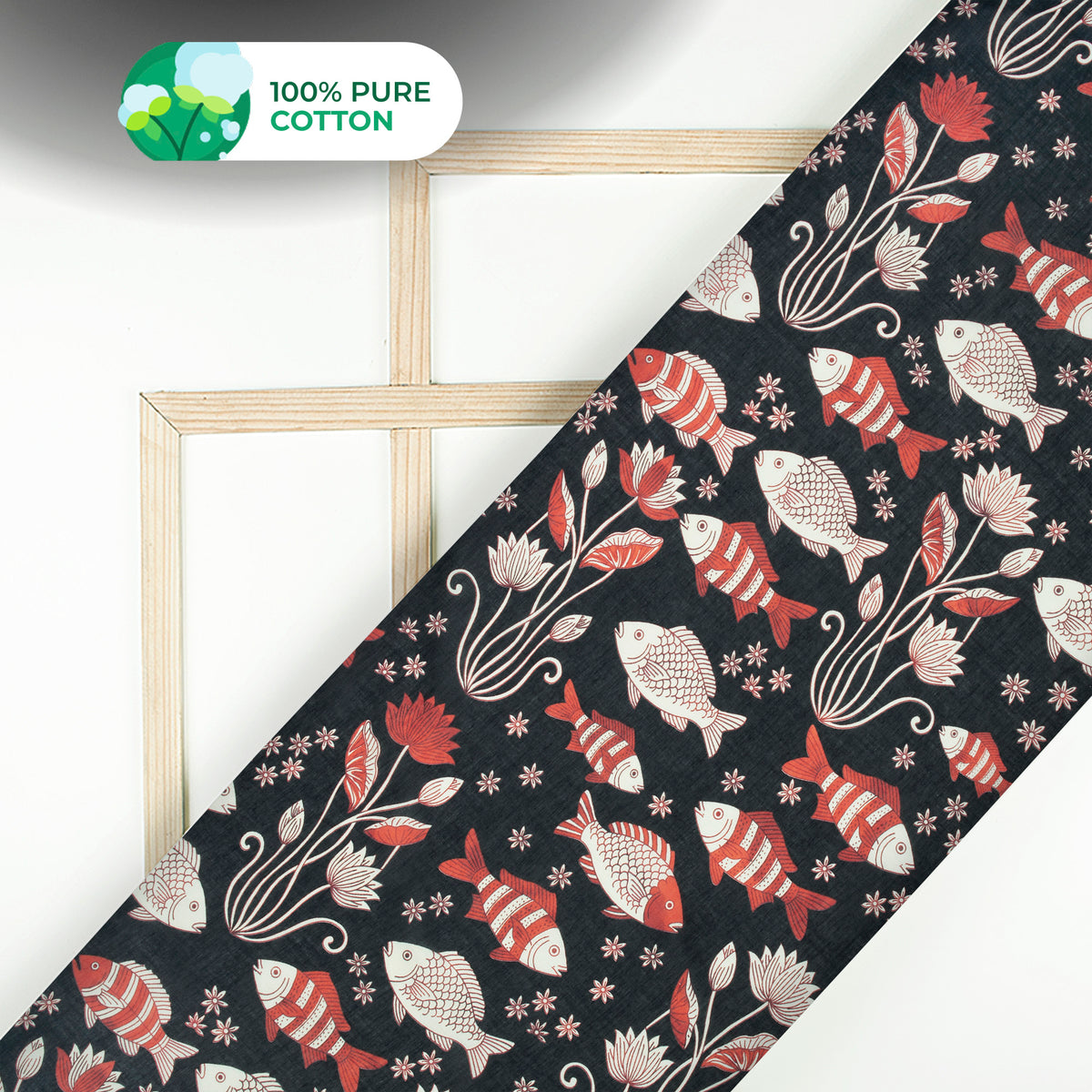 Black Quirky Digital Print Cotton Mulmul Fabric