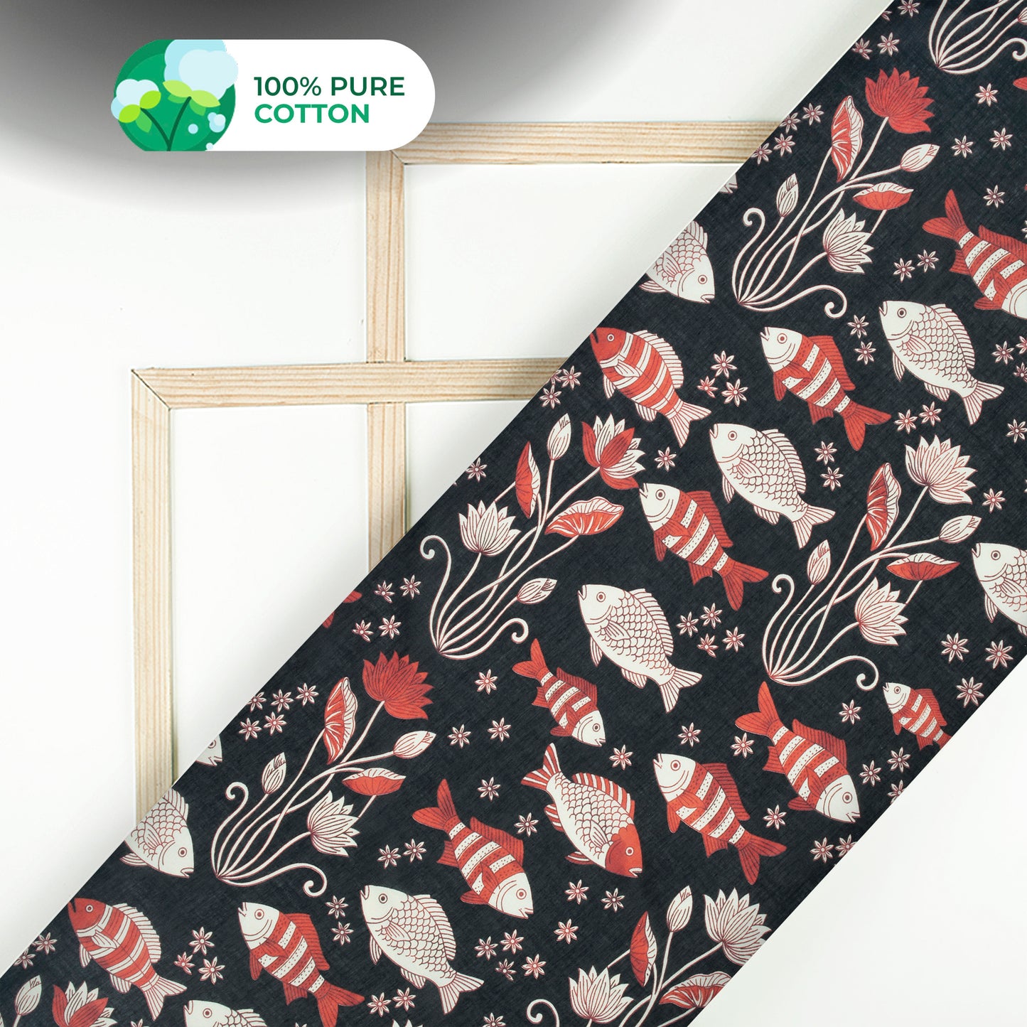 Black Quirky Digital Print Cotton Mulmul Fabric