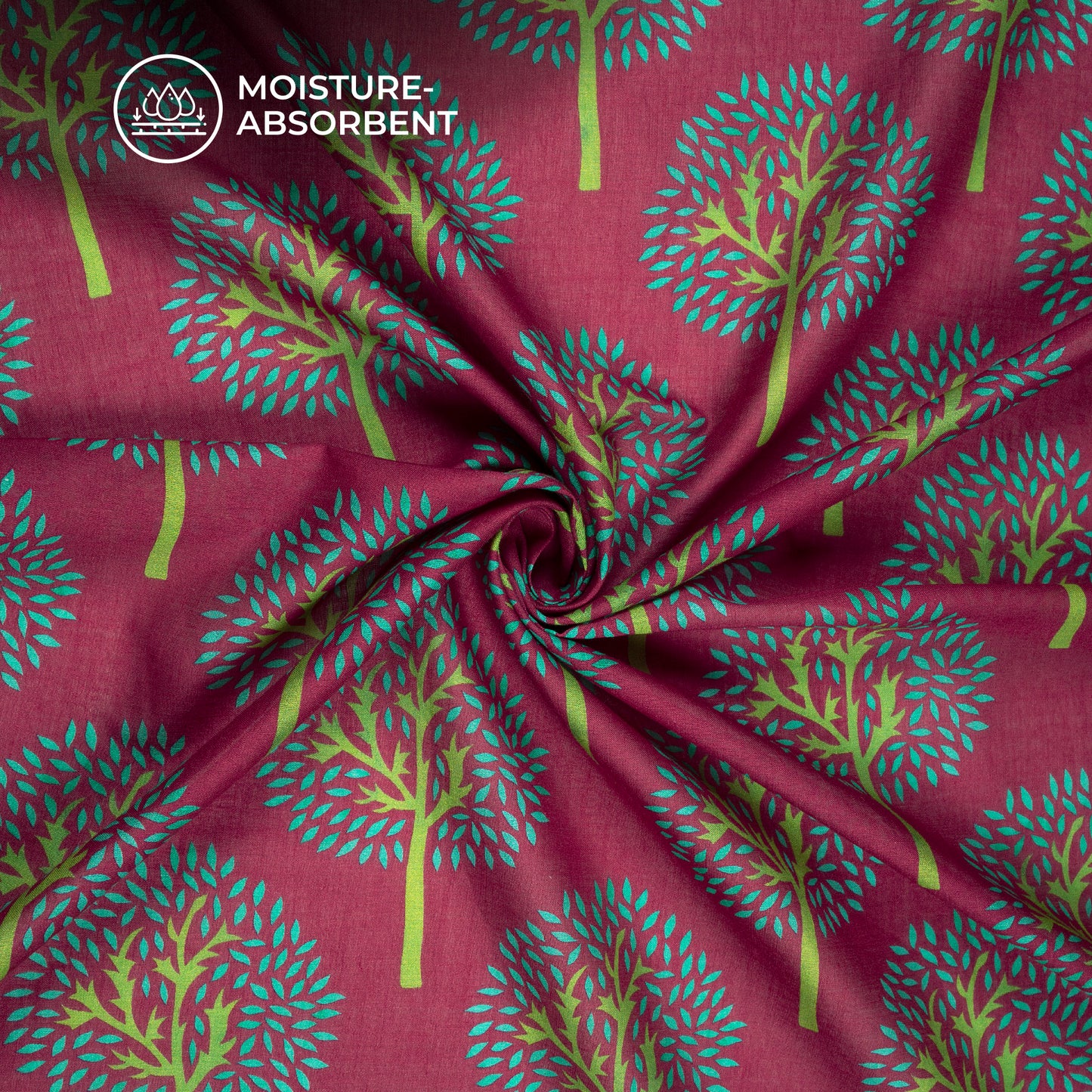 Bright Maroon Floral Digital Print Cotton Mulmul Fabric