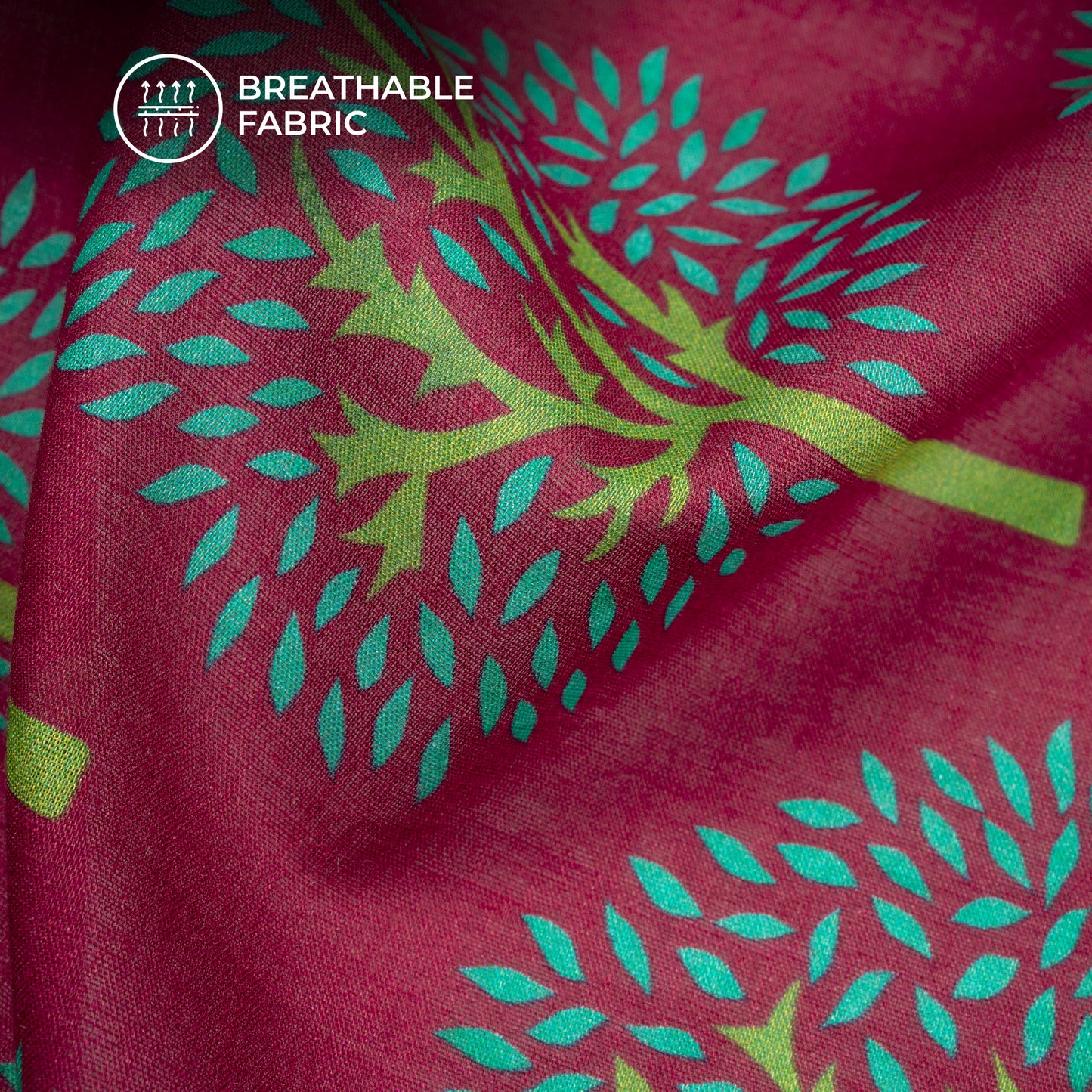 Bright Maroon Floral Digital Print Cotton Mulmul Fabric
