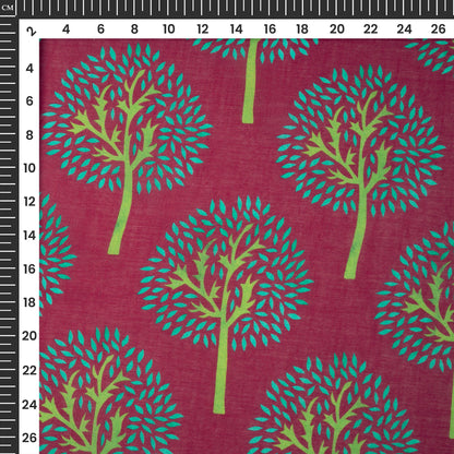 Bright Maroon Floral Digital Print Cotton Mulmul Fabric
