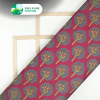 Bright Maroon Floral Digital Print Cotton Mulmul Fabric