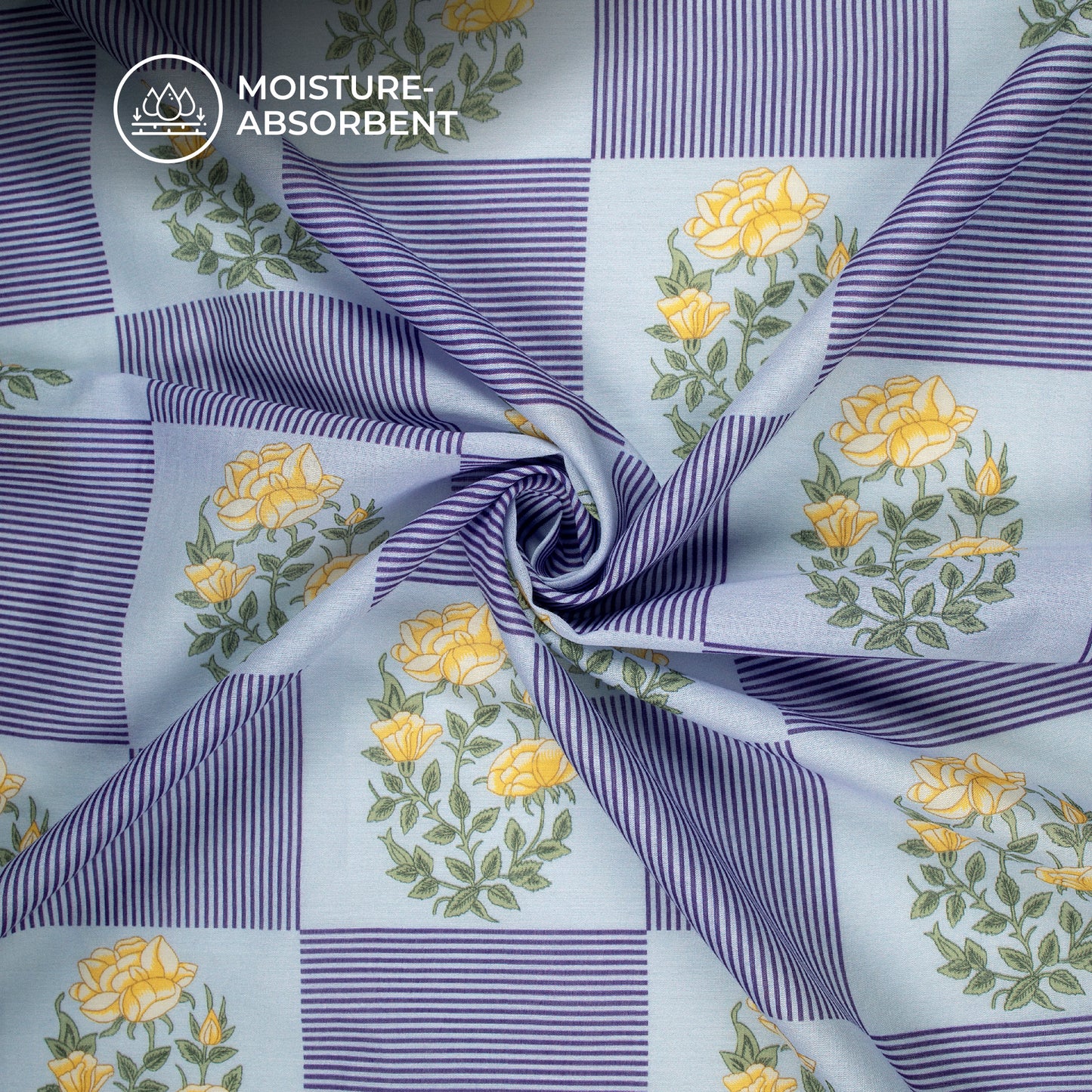 Baby Blue Floral Digital Print Cotton Mulmul Fabric