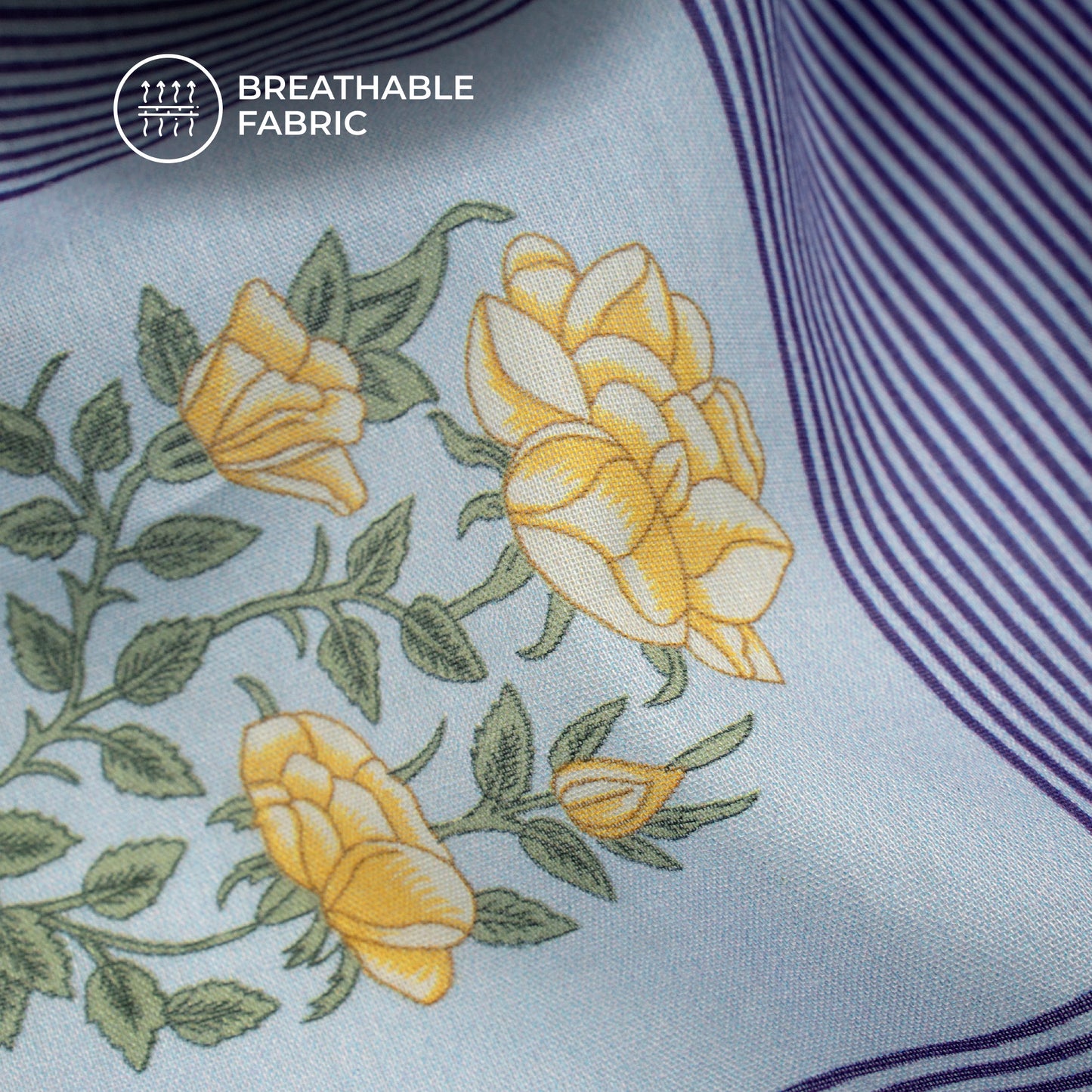 Baby Blue Floral Digital Print Cotton Mulmul Fabric