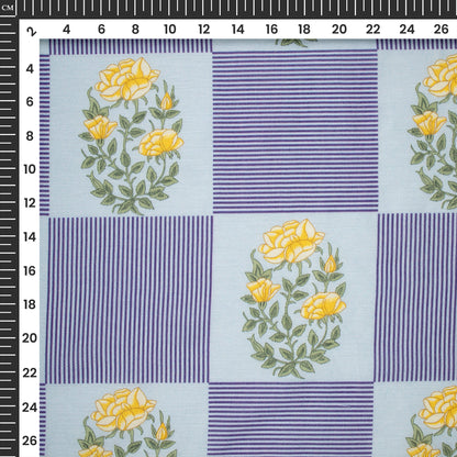 Baby Blue Floral Digital Print Cotton Mulmul Fabric