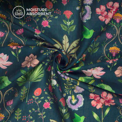 Multi Color Floral Digital Print Cotton Mulmul Fabric