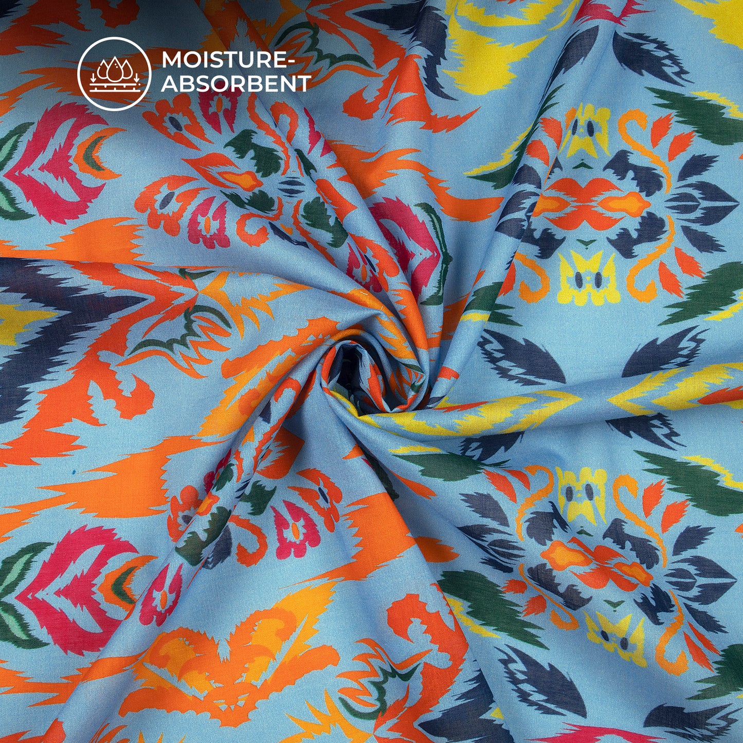 Multi Color Ikat Digital Print Cotton Mulmul Fabric