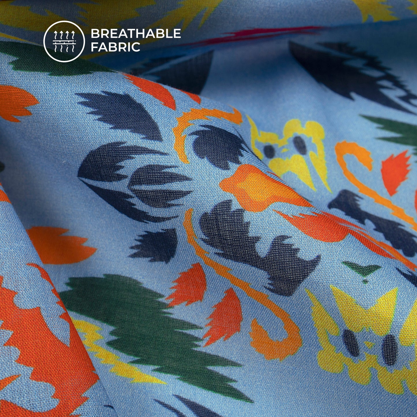 Multi Color Ikat Digital Print Cotton Mulmul Fabric