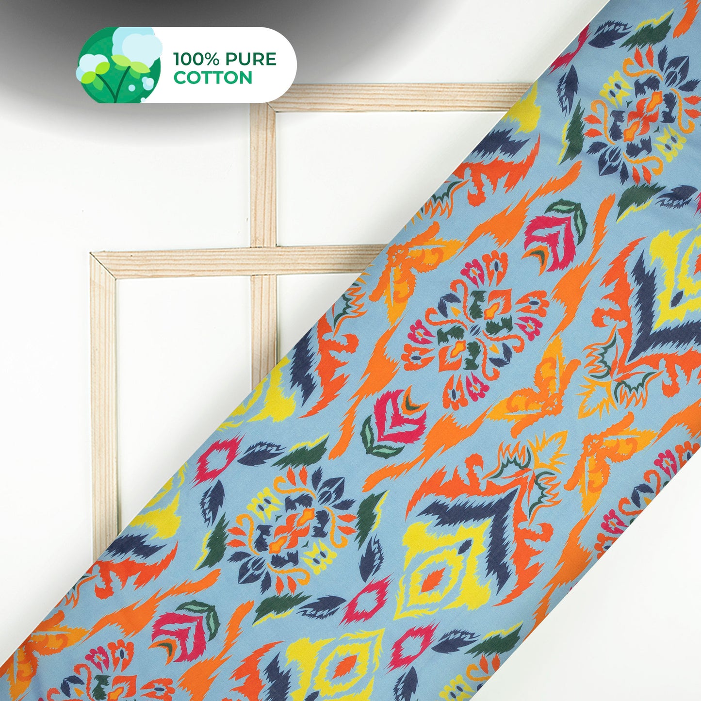 Multi Color Ikat Digital Print Cotton Mulmul Fabric