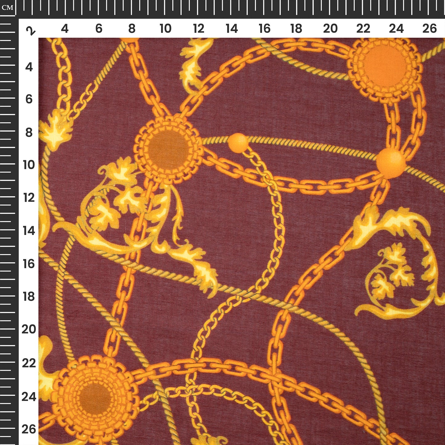 Burnt Umber Chain Digital Print Cotton Mulmul Fabric