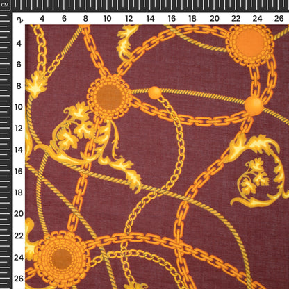 Burnt Umber Chain Digital Print Cotton Mulmul Fabric