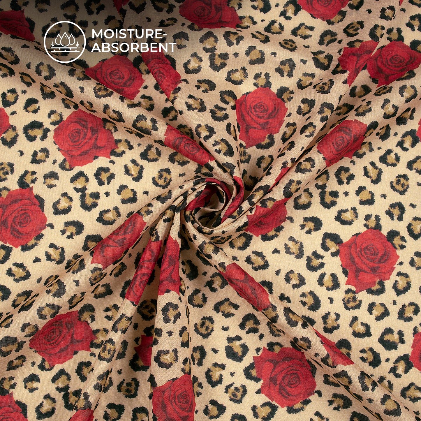 Rose Red Floral Digital Print Cotton Mulmul Fabric